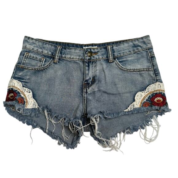 Others Follow Embroidered Frayed Denim Jean Shorts - Picture 2 of 8